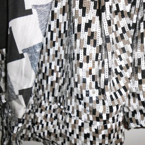 Diane Von Furstenberg Sequin Blazer Black White Gray Jacket Medium Marx Tweed - Picture 5 of 9